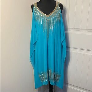 Cache Turquoise and Gold Embellished Tunic
